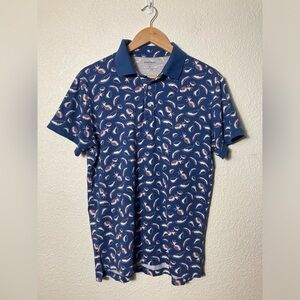 Bonobos slim fit three button polo Men’s Medium fruit print Tropical blue pink